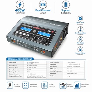 Chargeur-déchargeur intelligent SkyRC D400 Ultimate <span class=keywords><strong>Duo</strong></span> 400W AC/<span class=keywords><strong>DC</strong></span> à double entrée 20A pour batterie LiPo 1-6S - Product Image 4