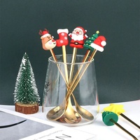 Cadeaux de Noël 2025 Ensemble de couverts Nouveau design Noël Ensemble de cuillères et de fourchettes mignonnes en acier inoxydable Cuillère à café dorée pour cadeau