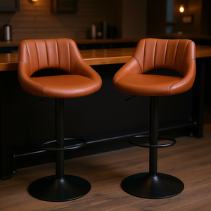 Tabourets de bar pivotants modernes, hauteur réglable, aspect cuir marron, base ronde en métal, repose-pieds, mobilier commercial - Product Image 2