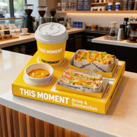 Nouveau porte-boisson de restauration rapide divisé personnalisé boîte à sandwich à hamburger avec tasse facile à plier papier couché plateau de service alimentaire polyvalent