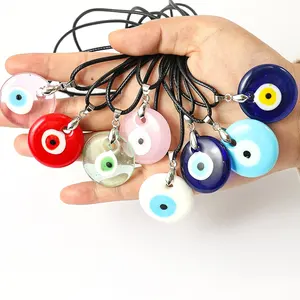 Multi Farbe 3 cm Glas Halskette Seil Schnur Kette Türkisch Lucky Nazar Amulett Pink Blue Evil Eye Anhänger Halskette für Frauen Männer