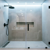 Cabine de douche accessible avec seuil bas et barres d'appui pour les personnes âgées et les établissements de santé
