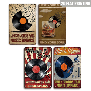 Donde las palabras no llegan, la música lo hace: Letreros de metal retro para decoración de pared de bares y pubs - Product Image 1