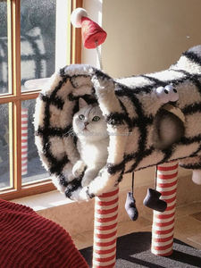 YOUME Arbre à chat zèbre multi-niveaux en bois, élégant et festif, structure interactive en contreplaqué, certifié ISO et BSCI - Product Image 4