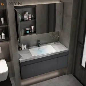 2024 Meiyani индивидуальная мебель для мытья, Современная мраморная раковина, роскошный шкаф для ванной комнаты с зеркальным шкафом