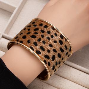 Animal Print Wide Cuff <b>Charm</b> Bracelet Leopard Zebra Trendy Statement Fashion Jewelry Gold Tone Boho for Women - Product Image 6