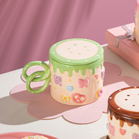 Mug en céramique fait main avec couvercle, motif cœur 3D stéréoscopique, personnalisable (couleur et logo), capacité 301-400 ml, compatible micro-ondes et lave-vaisselle