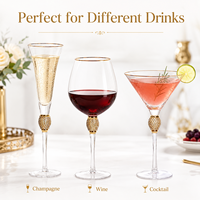Verres à pied réutilisables en verre transparent avec bord doré, sans plomb, compatibles lave-vaisselle, pour flûtes à vin, gobelets à cocktail, verres à pied perlés pour mariages