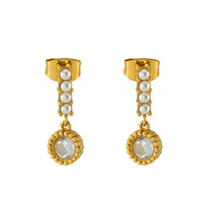 Zogxin Drop <b>Earrings</b> Gold Plated Pearl <b>Red</b> Green Stone Bezel Setting Everyday Wear Stainless Steel <b>Earrings</b> - Product Image 5