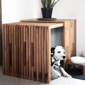 JUNJI Modern dog crate Wooden dog crate with Oak Solid Wood Luxury Dog Kennel Crate Living Room Table