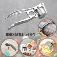 4-in-1 Knoflookpers, -knijper, -hakker en -stamper van legering, met opener, walnootkraker en kastanjeklem