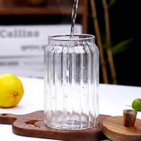 Bocal en verre borosilicate à nervures verticales avec couvercle en bois d'acacia et cuillère en bois, compatible micro-ondes, récipient de stockage alimentaire moderne
