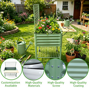 Bac de <span class=keywords><strong>Jardin</strong></span> Surélevé Multifonctionnel avec Treillis, Jardinière Roulante avec Étagère Latérale et Planche de Travail pour le Jardinage - Product Image 3