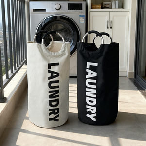 Cesto Portabiancheria Grande in Tessuto Oxford con Manico ad Anello in Alluminio, Cesto Pieghevole per Vestiti con Manici - Product Image 1