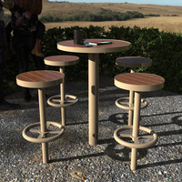 Mobilier urbain Matériau acier Base et dessus en bois Chaises de table d'extérieur rondes Ensemble de salle à manger de jardin en bois commercial Banc de table de patio