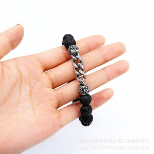 Pulsera de piedra volcánica yunnique, cadena de plata tibetana de 10mm, diseño de flores, regalo de joyería unisex - Product Image 3