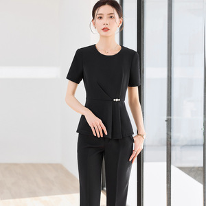 Elegant Short Sleeve Peplum Suit O Neck Solid Color Polyester Career Dress Women's Workwear - Product Image 2