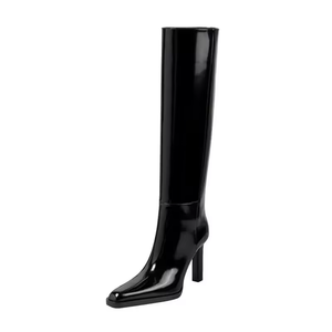 Chaussures pour femmes de haute qualité, bottes longues en cuir verni, bottes au-dessus du genou, noires brillantes, bout carré, talons épais, bottes pour femmes - Product Image 5