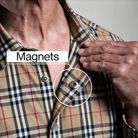 Chemise à fermeture magnétique adaptative en tissu extensible, aide à l'habillage facile pour les personnes âgées, les personnes handicapées, les utilisateurs de fauteuil roulant à une main, col à bordure écossaise