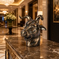 Tête d'âne en bronze coulé artisanal - Cornes imposantes et texture faite à la main, pièce personnalisable de qualité muséale, sculpture en bronze