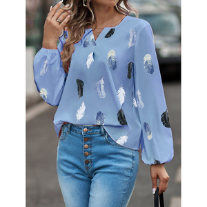 เสื้อยืดคอวีพิมพ์ลายแขนค้างคาวทรงหลวมสำหรับผู้หญิง เสื้อชีฟองแฟชั่นสำหรับฤดูใบไม้ผลิและฤดูร้อน - Product Image 5