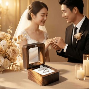 Wooden Square Jewelry Box Walnut Wood 5.5x5.5x3.5cm For <b>Ring</b> <b>Storage</b> Portable Proposal Box - Product Image 4