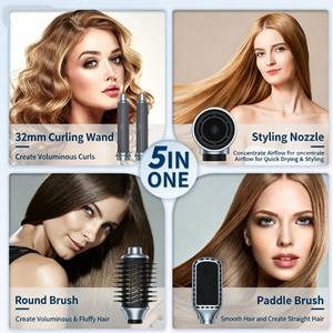 Sèche-cheveux à ions négatifs haute vitesse 110000 tr/min, brosse à air chaud multifonctionnelle 5-en-1, 3 vitesses de chaleur pour sécher, boucler et lisser - Product Image 2
