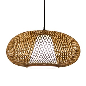 Bamboo Weaving Pendant <b>Light</b> Round E27 LED Single-Head Chandelier For Bedroom <b>Dining</b> Room Balcony Tea Room Zen Style - Product Image 4