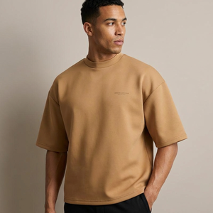 <span class=keywords><strong>T</strong></span>-<span class=keywords><strong>shirt</strong></span> Premium Minimalista con Logo Ricamato, Spalle Cadenti, in Cotone, Tinta Unita, Sportiva, da Uomo, <span class=keywords><strong>Scuba</strong></span> Air Layer, Vestibilità Boxy, Designer - Product Image 2