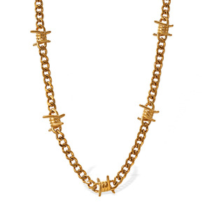 Pulsera de cadena cubana gruesa estilo punk con púas para hombre, de acero inoxidable chapado en oro de 18k, collar de estilo hip hop moderno para mujer - Product Image 3