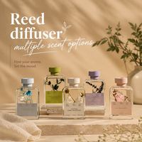 Diffuseur d'ambiance de luxe avec fleurs préservées, bouteille en verre transparent, logo personnalisé pour cadeau de mariage