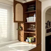 Armoire de buanderie en bois sur mesure pour balcon, avec lave-linge et sèche-linge intégrés, évier et rangement pour usage domestique