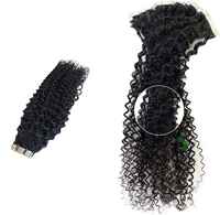 Extensions de Cheveux Humains Naturels Vierges Indiens Bruts Double Drawn, Kinky Straight et Curly, à Bandes Adhésives Remy