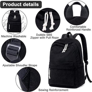 2025 Custom Student Corduroy Fabric Daypack Sport School Bag Travel Backbag Daypack Schoolbag for College Student - Product Image 1