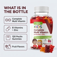 Gummies multivitaminées complètes pour enfants OEM, vitamines B, zinc, soutien immunitaire, 120 gummies à la pectine, saveurs de fruits