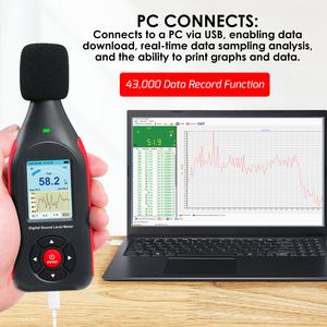 Digital Sound Level Meter Datalogger Noise Tester 43,000 Record Capacity Visual Alarm <b>PC</b> Link Color Screen Home School Noise - Product Image 4