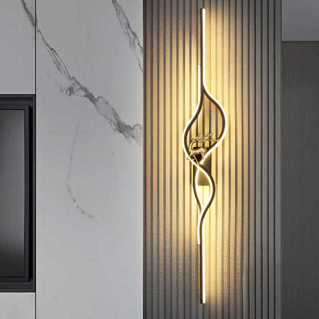 Modern Antler Design LED Wall Lamp Luxury Gold Black Iron Long Strip Wall Light with Remote Control for TV Background
