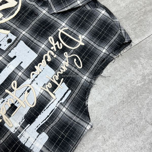 เสื้อแขนกุดมีปกพลอยเทียมมีกระดุมเสื้อปักลายตารางสำหรับผู้ชาย100% ออกแบบได้ตามต้องการ - Product Image 4