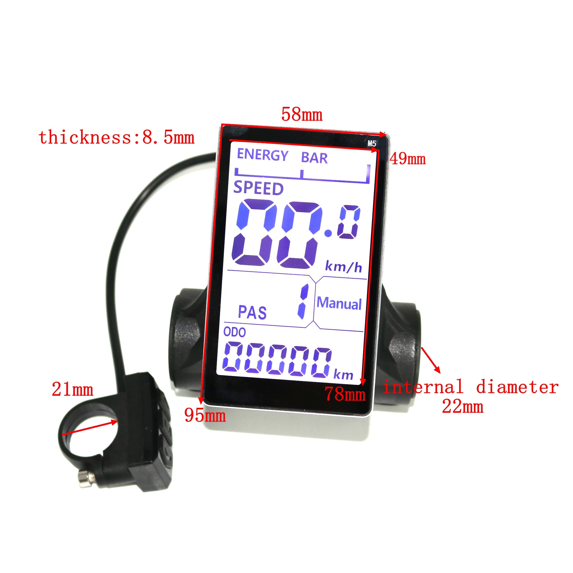 Fockety LCD Display Für E-Bikes - 24V-60V Wasserdichtes Display Mit 5-Pin Stecker