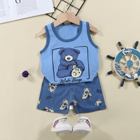 Conjunto de chaleco y pantalón corto para niños, estilo coreano, de algodón, para verano, sin mangas, con estampado de animales y letras, suave y cepillado