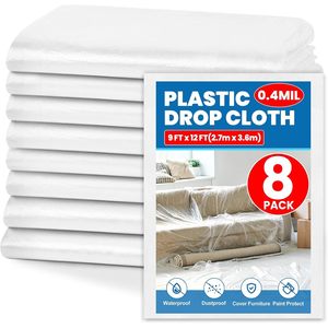 Plastic Drop Cloth 9x12 Ft 0.4 Mil <b>Waterproof</b> <b>Paint</b> Protection Furniture Covering - Product Image 1