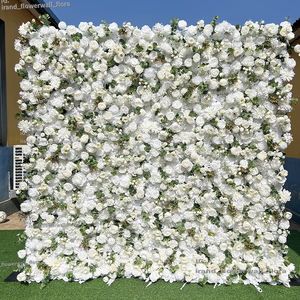 ผนังดอกไม้สีเขียว8*8ฟุตม้วนเป็นดอกไม้สีขาวผนังการจัดดอกไม้ฉากหลังด้วยดอกกล้วยไม้สีขาว - Product Image 2