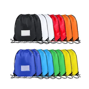 Mochila com cordão para academia, sacola esportiva com 10 cores, sacola de poliéster para viagem e academia, sacola com cordão de nylon com logotipo personalizado