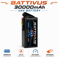 بطارية BATTIVUS 22.2 فولت 30000 مللي أمبير 6S1P 666 واط ساعة للطائرات بدون طيار، 191 واط ساعة لكل كيلوجرام، للاستخدام الصناعي والزراعة، متوافقة مع UN38.3 MSDS