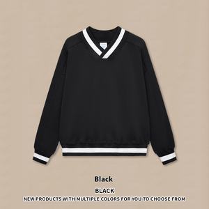 Felpa da <span class=keywords><strong>uomo</strong></span> in stile College britannico felpa con collo a V 380g in cotone 100% tinta unita tinta unita a contrasto larga corta - Product Image 3