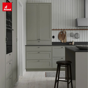 Gabinetes de Cocina Contemporáneos Allandgroup con Acabado Mate, Diseño Shaker con Isla, Color Verde Grisáceo, con Encimera Negra - Product Image 2