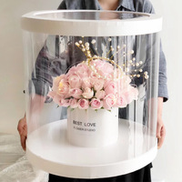 Fête des Mères PVC Fenêtre Cadeau Seau Rond Rose Boîte à Fleurs avec Couvercle Transparent pour Emballage de Fleurs Fraîches ou Artificielles