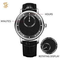 Montre mécanique de luxe OEM avec logo personnalisé, mouvement Wandering Hours, affichage rotatif de l'heure, réserve de marche, bracelet en acier inoxydable et cuir