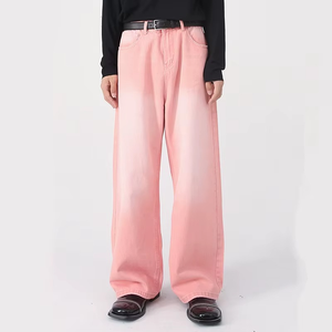Pantalon large vintage en denim blanc délavé et décoloré, coupe droite et ample, pour hommes et femmes - Product Image 1