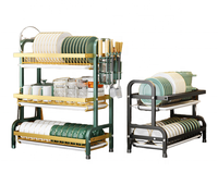 Égouttoir à vaisselle double niveau en bambou, moderne et sur pied, avec support pour baguettes et planche à découper, pour rangement de cuisine